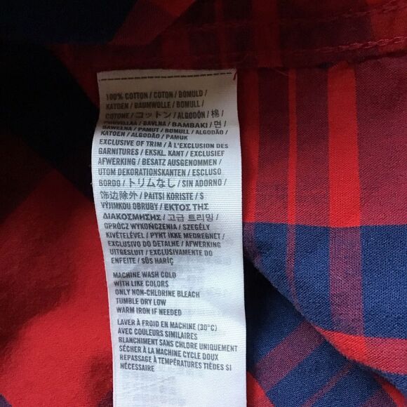 Hollister Mens Hooded Plaid Red Blue Button Down Long Sleeve Flannel Size XL - Picture 4 of 5